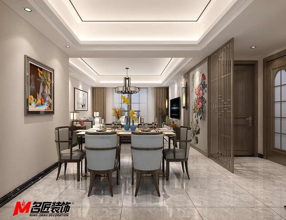 新中式风格室内装修设计效果图-惠州中海寰宇三居123平米